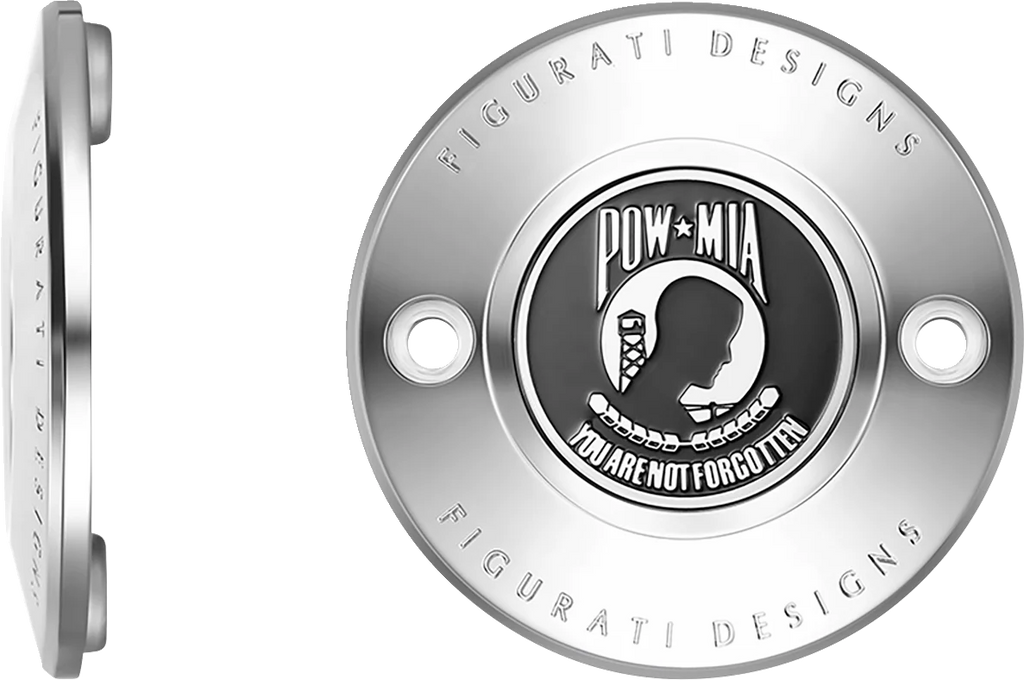 Figurati Designs Timing Cover - 2 Hole - POW MIA - Stainless Steel - Side View