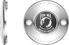 Load image into Gallery viewer, Figurati Designs Timing Cover - 2 Hole - POW MIA - Stainless Steel - Side View