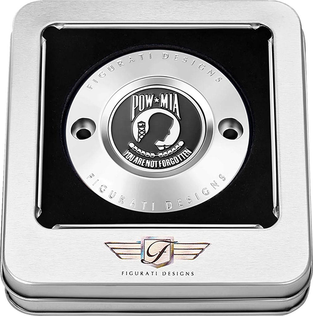 Figurati Designs Timing Cover - 2 Hole - POW MIA - Stainless Steel - Back View
