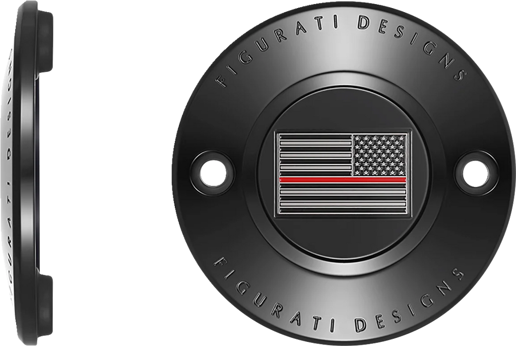 Figurati Designs Timing Cover - 2 Hole - Red Line American Flag - Black - Side View