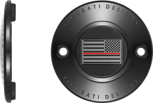 Load image into Gallery viewer, Figurati Designs Timing Cover - 2 Hole - Red Line American Flag - Black - Side View