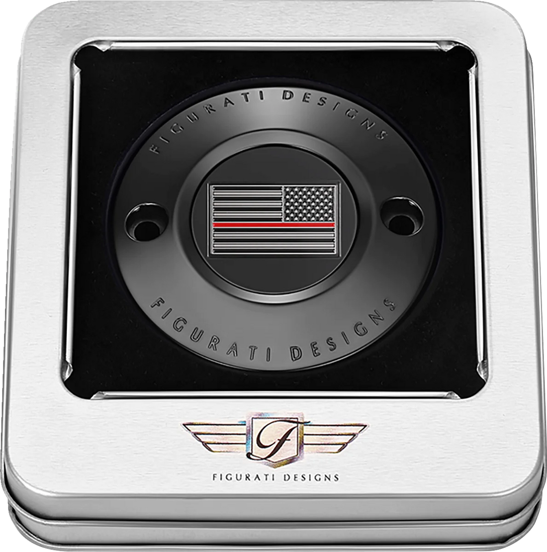 Figurati Designs Timing Cover - 2 Hole - Red Line American Flag - Black - Back View