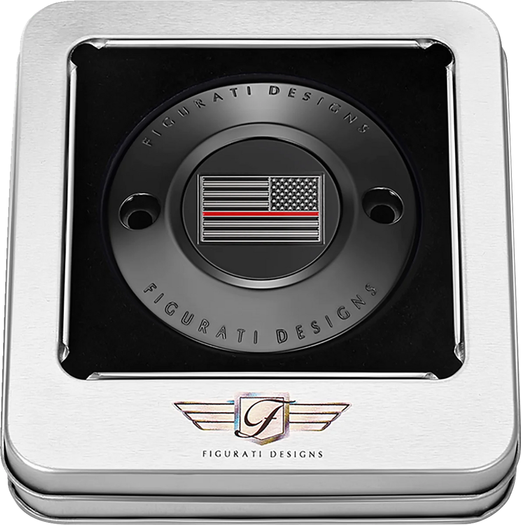 Figurati Designs Timing Cover - 2 Hole - Red Line American Flag - Black - Back View