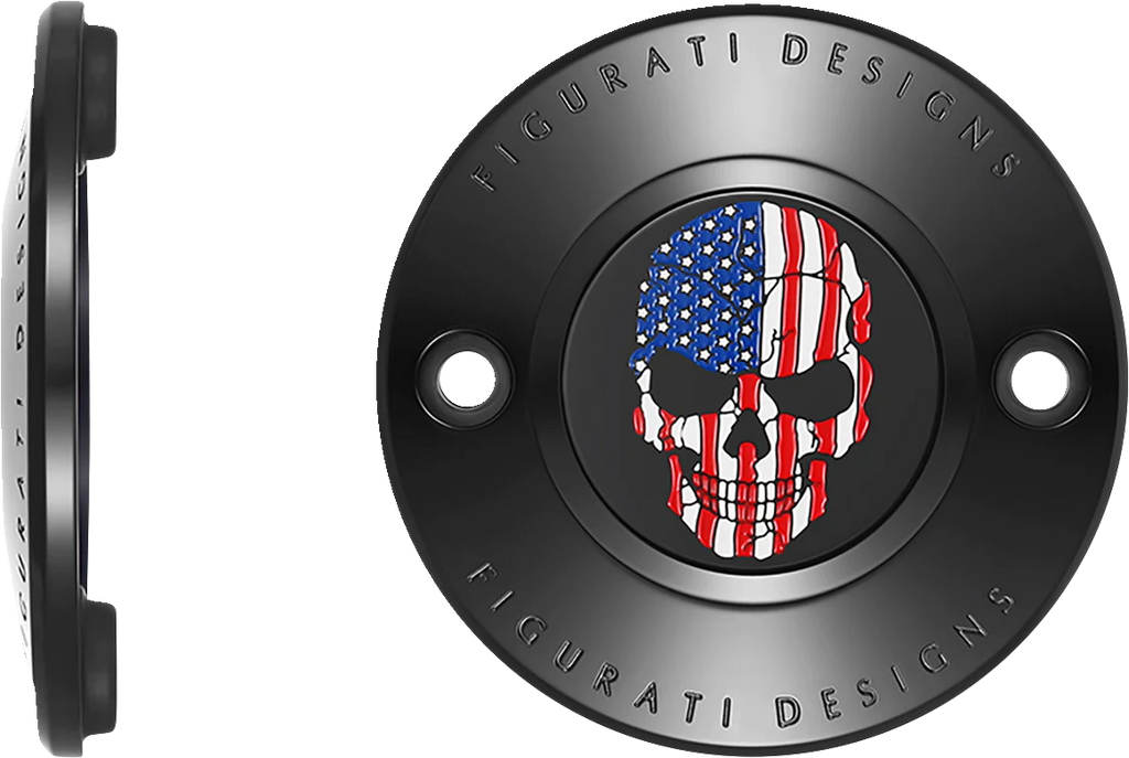 Figurati Designs Timing Cover - 2 Hole - Skull - Black - Side View