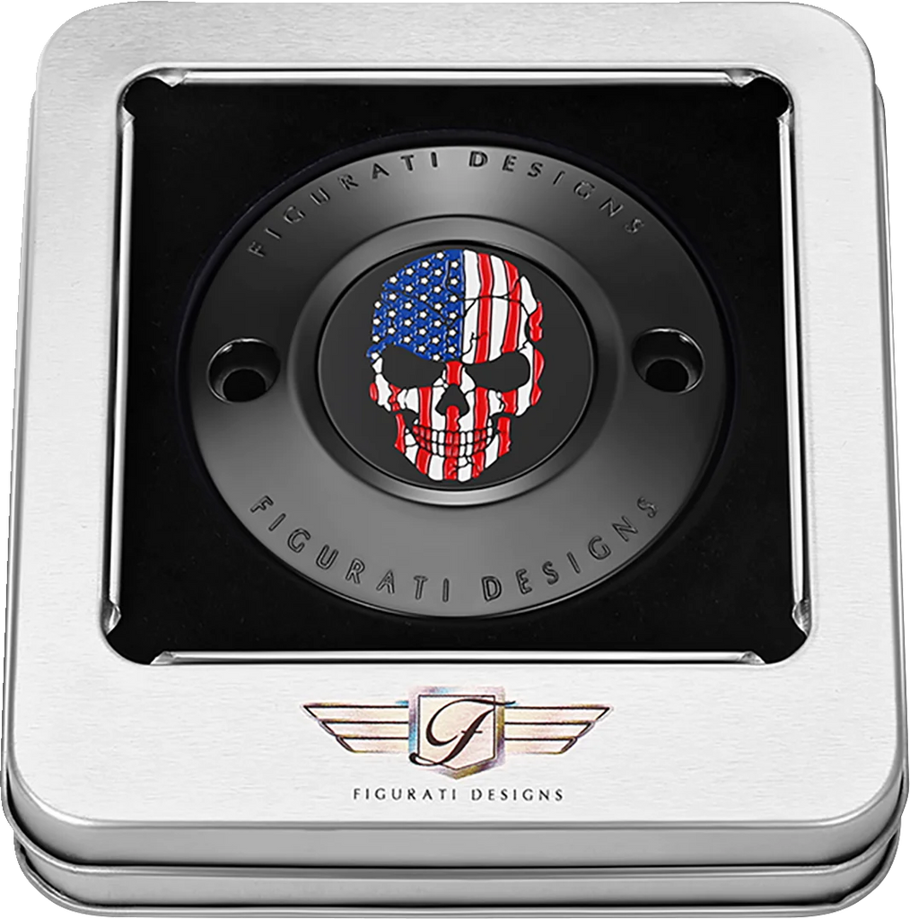 Figurati Designs Timing Cover - 2 Hole - Skull - Black - Back View