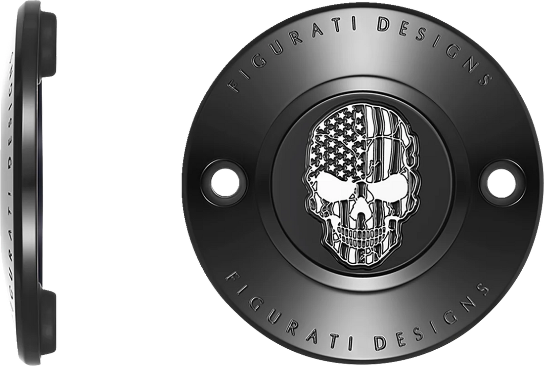 Figurati Designs Timing Cover - 2 Hole - Skull - Contrast Cut - Black - Side View