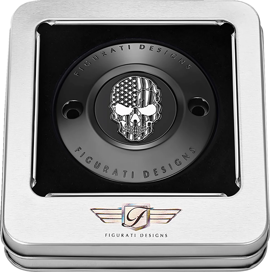 Figurati Designs Timing Cover - 2 Hole - Skull - Contrast Cut - Black - Back View