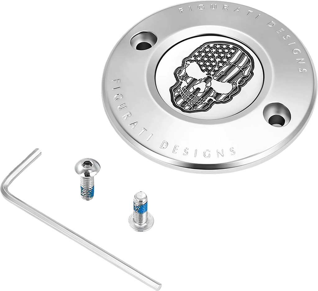 Figurati Designs Timing Cover - 2 Hole - Skull - Contrast Cut - Stainless Steel - Main Product View