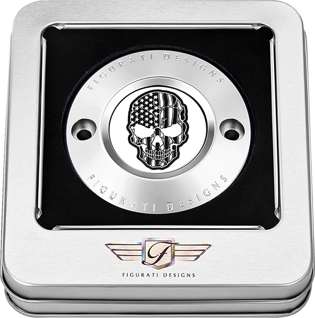 Figurati Designs Timing Cover - 2 Hole - Skull - Contrast Cut - Stainless Steel - Back View