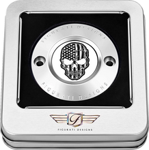Load image into Gallery viewer, Figurati Designs Timing Cover - 2 Hole - Skull - Contrast Cut - Stainless Steel - Back View