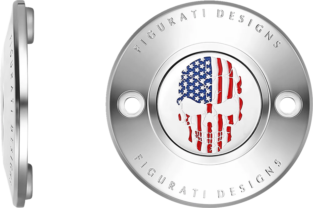 Figurati Designs Timing Cover - 2 Hole - Skull - Stainless Steel - Side View