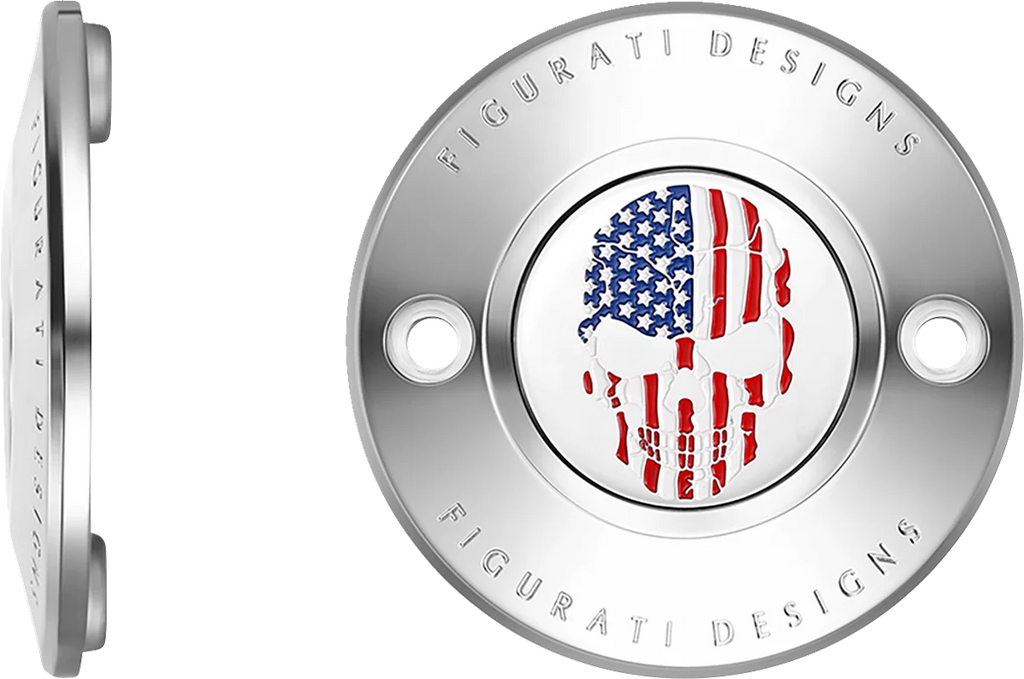 Figurati Designs Timing Cover - 2 Hole - Skull - Stainless Steel - Side View