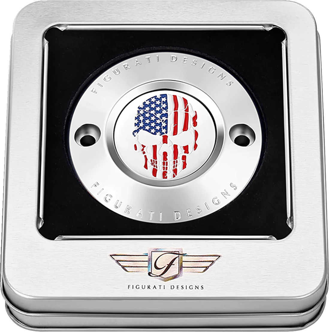 Figurati Designs Timing Cover - 2 Hole - Skull - Stainless Steel - Back View