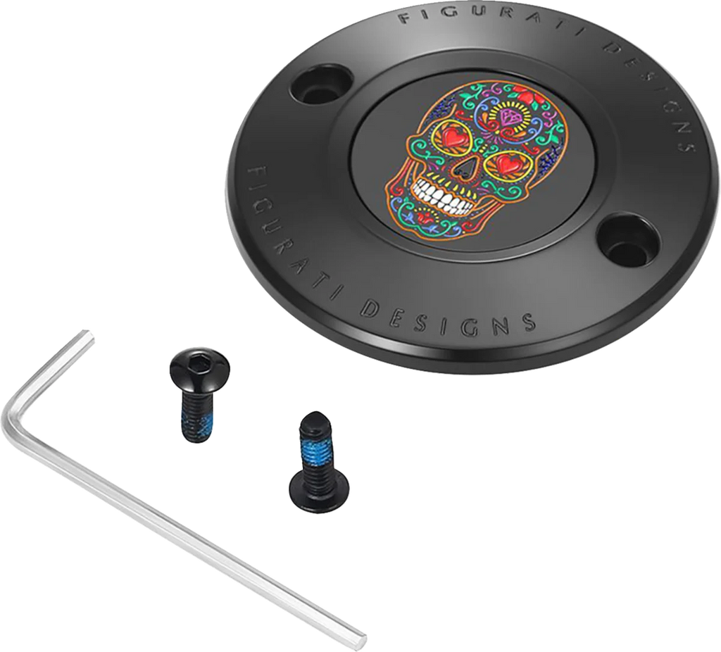 Figurati Designs Timing Cover - 2 Hole - Sugar Skull - Black - Main Product View