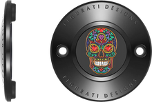 Load image into Gallery viewer, Figurati Designs Timing Cover - 2 Hole - Sugar Skull - Black - Side View