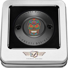 Load image into Gallery viewer, Figurati Designs Timing Cover - 2 Hole - Sugar Skull - Black - Back View