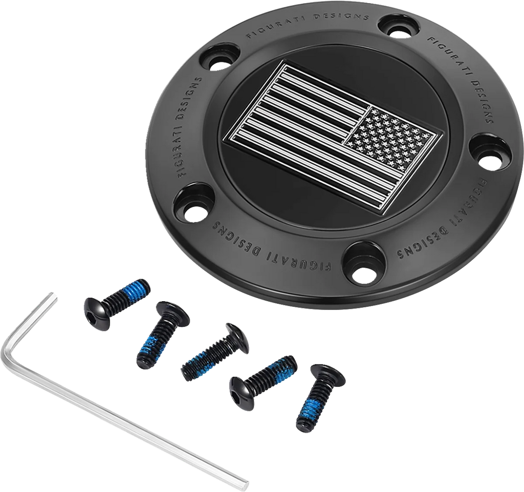 Figurati Designs Timing Cover - 5 Hole - American Flag - Contrast Cut - Black - Main Product View