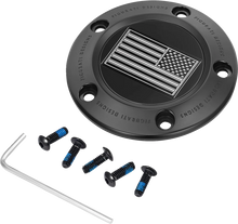 Load image into Gallery viewer, Figurati Designs Timing Cover - 5 Hole - American Flag - Contrast Cut - Black - Main Product View