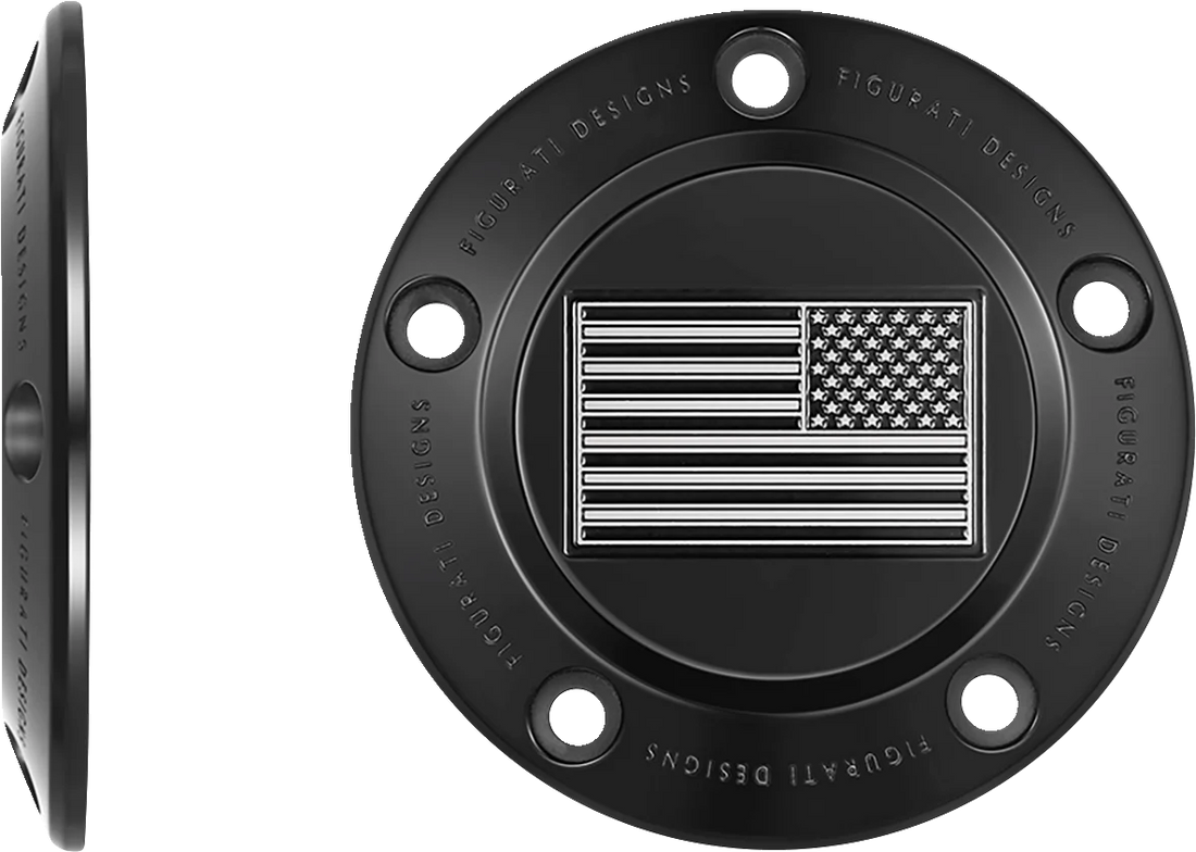 Figurati Designs Timing Cover - 5 Hole - American Flag - Contrast Cut - Black - Side View