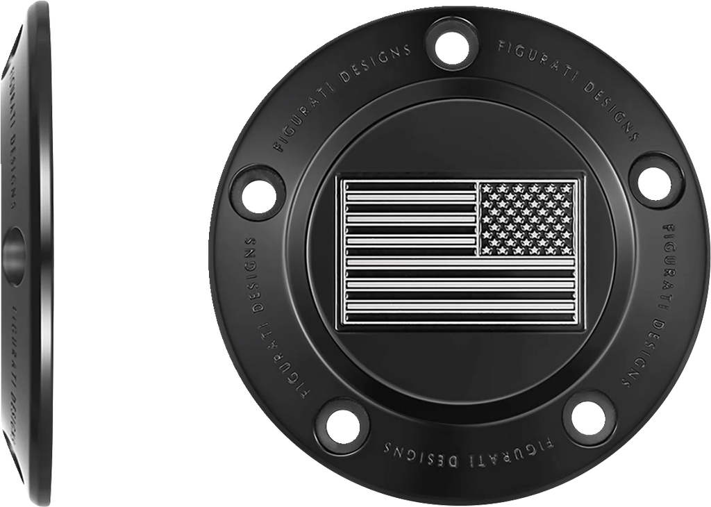Figurati Designs Timing Cover - 5 Hole - American Flag - Contrast Cut - Black - Side View