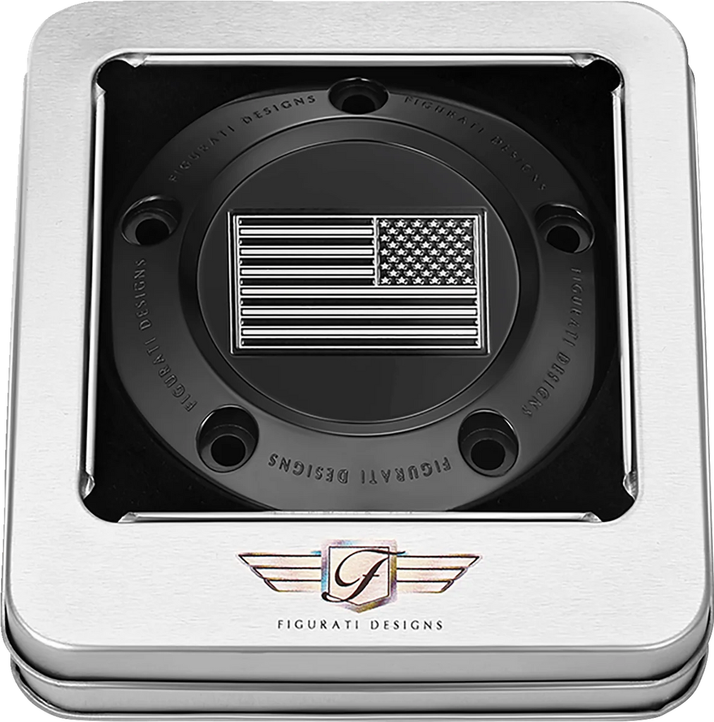 Figurati Designs Timing Cover - 5 Hole - American Flag - Contrast Cut - Black - Back View