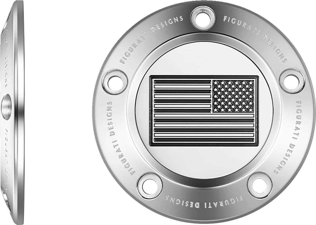 Figurati Designs Timing Cover - 5 Hole - American Flag - Contrast Cut - Stainless Steel - Side View