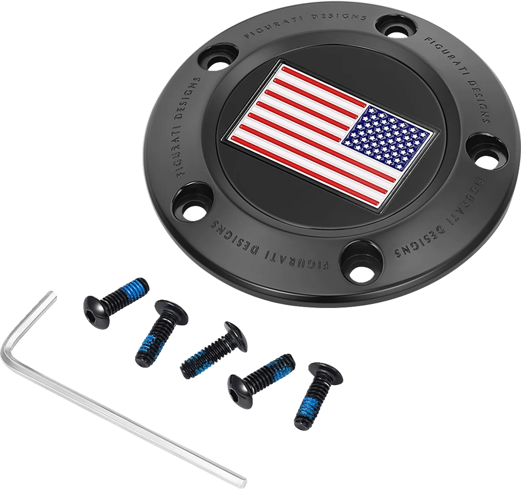 Figurati Designs Timing Cover - 5 Hole - American Flag - Reversed - Black - Main Product View