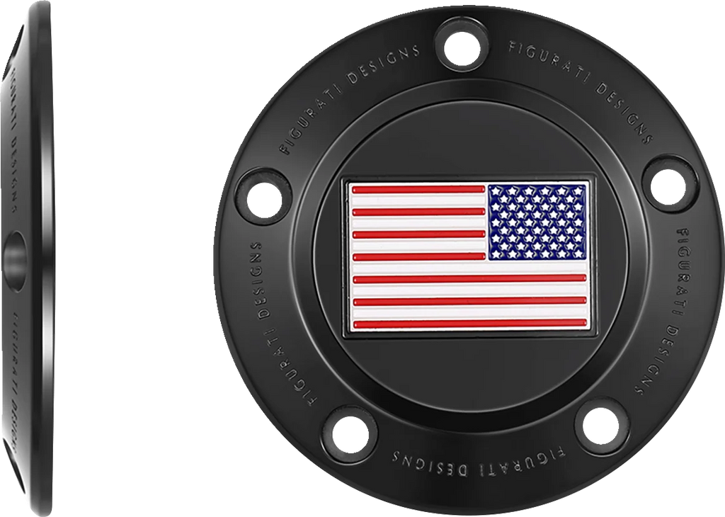 Figurati Designs Timing Cover - 5 Hole - American Flag - Reversed - Black - Side View