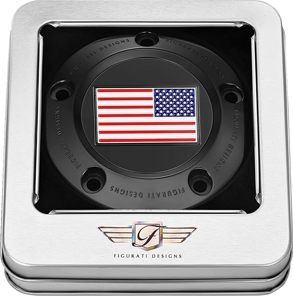 Figurati Designs Timing Cover - 5 Hole - American Flag - Reversed - Black - Back View