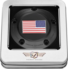 Load image into Gallery viewer, Figurati Designs Timing Cover - 5 Hole - American Flag - Reversed - Black - Back View