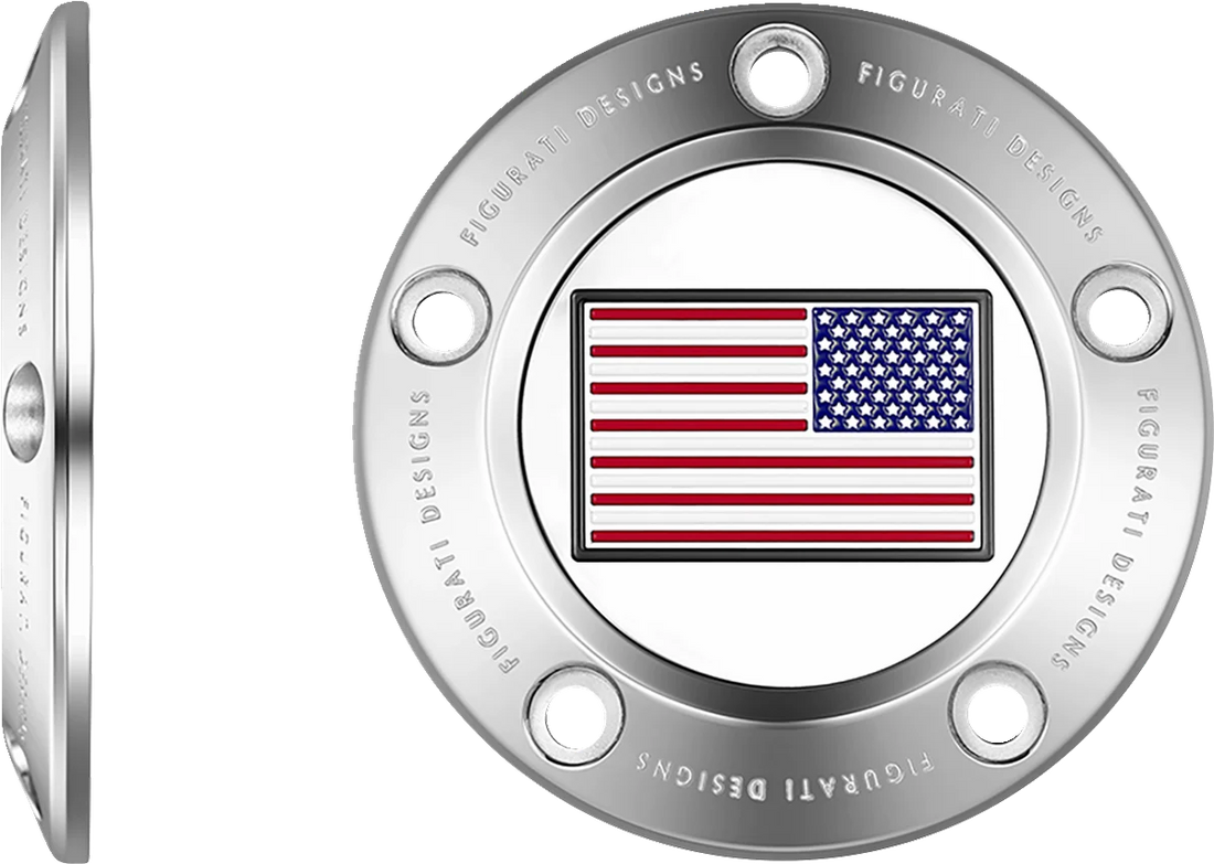 Figurati Designs Timing Cover - 5 Hole - American Flag - Reversed - Stainless Steel - Side View