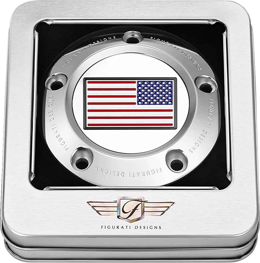 Figurati Designs Timing Cover - 5 Hole - American Flag - Reversed - Stainless Steel - Back View