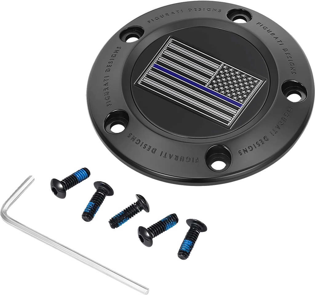 Figurati Designs Timing Cover - 5 Hole - Blue Line American Flag - Black - Main Product View