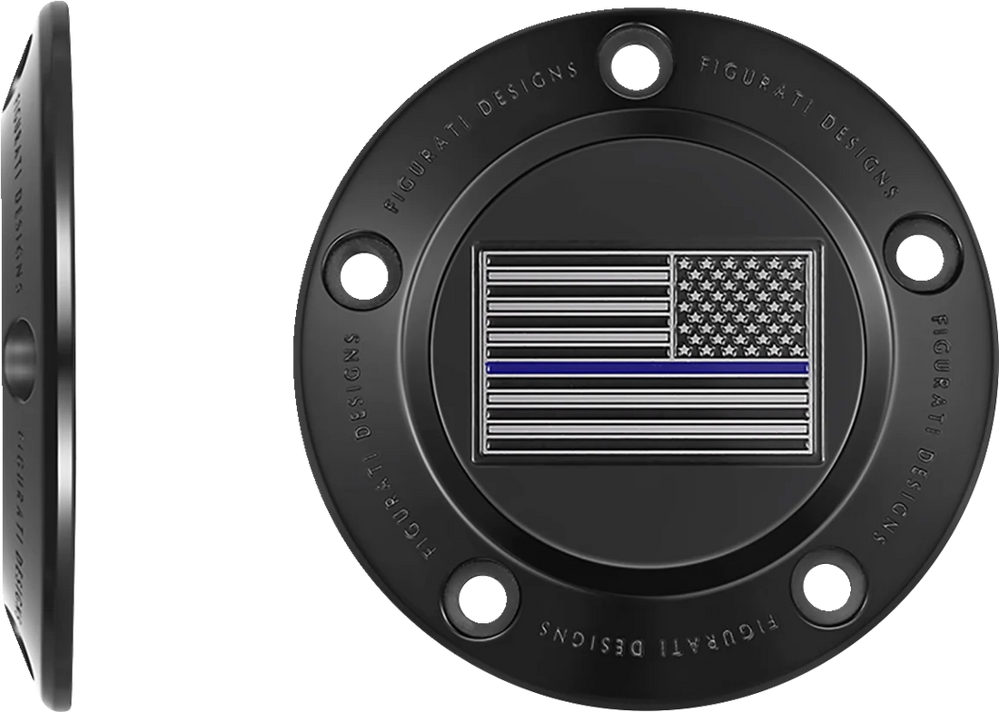 Figurati Designs Timing Cover - 5 Hole - Blue Line American Flag - Black - Side View