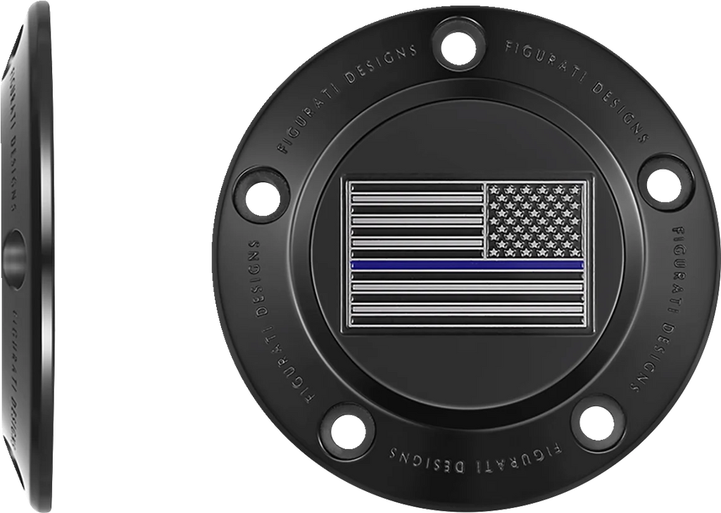 Figurati Designs Timing Cover - 5 Hole - Blue Line American Flag - Black - Side View
