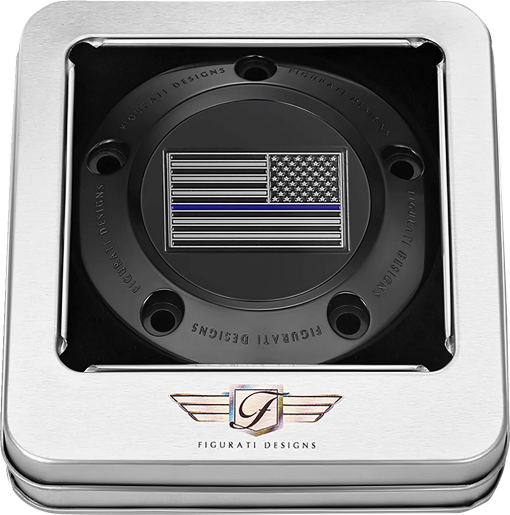 Figurati Designs Timing Cover - 5 Hole - Blue Line American Flag - Black - Back View