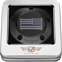 Load image into Gallery viewer, Figurati Designs Timing Cover - 5 Hole - Blue Line American Flag - Black - Back View