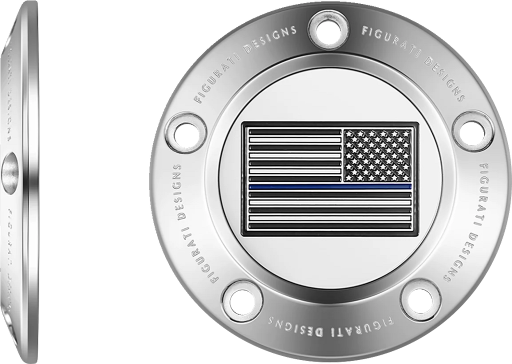 Figurati Designs Timing Cover - 5 Hole - Blue Line American Flag - Stainless Steel - Back View