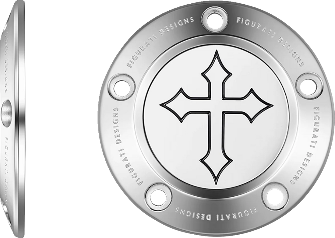 Figurati Designs Timing Cover - 5 Hole - Cross - Stainless Steel - Side View
