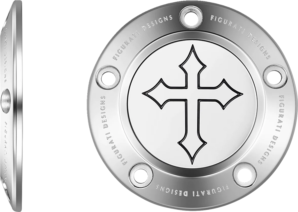 Figurati Designs Timing Cover - 5 Hole - Cross - Stainless Steel - Side View