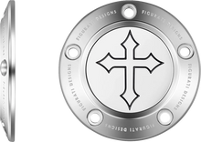 Load image into Gallery viewer, Figurati Designs Timing Cover - 5 Hole - Cross - Stainless Steel - Side View