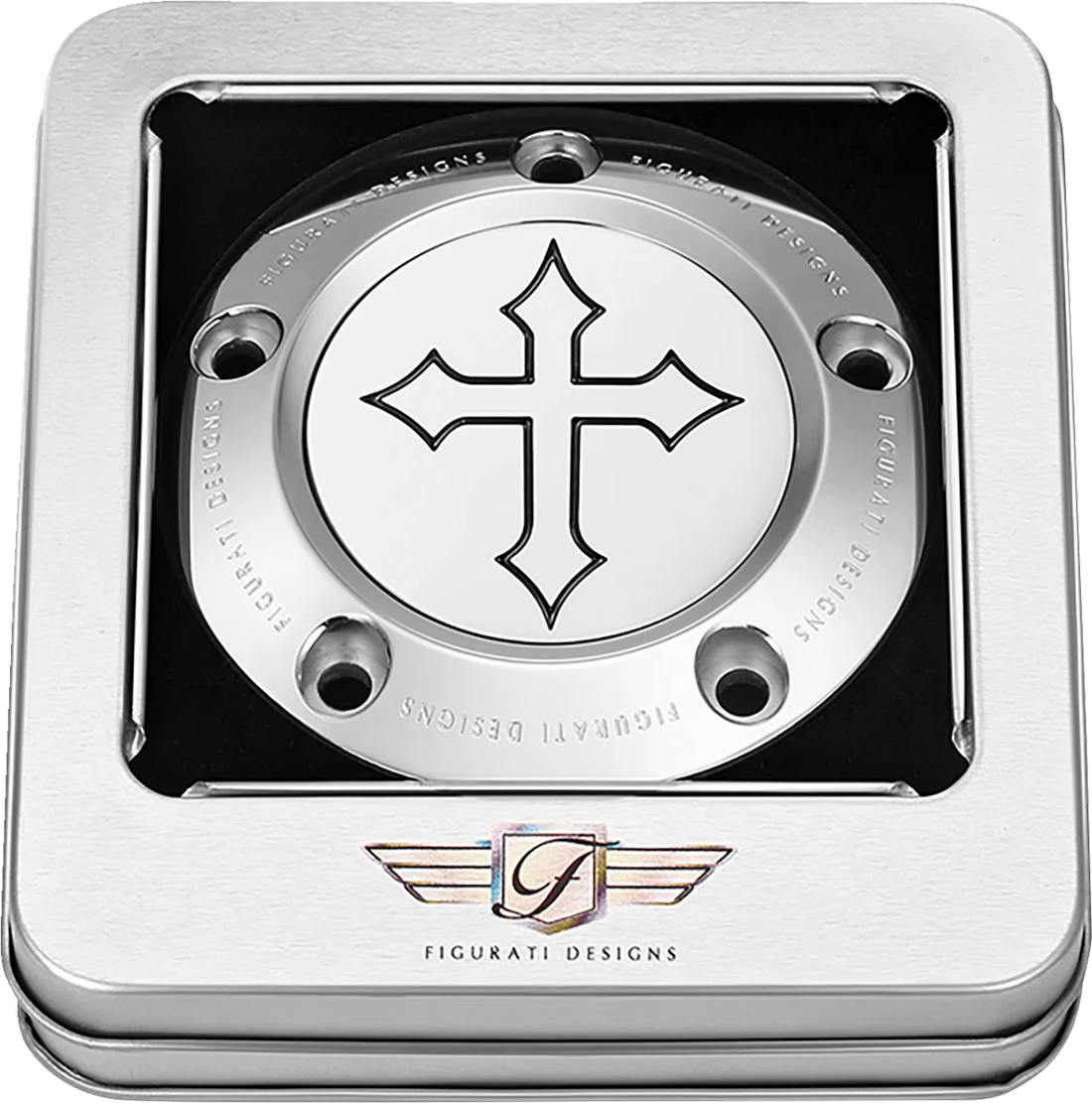 Figurati Designs Timing Cover - 5 Hole - Cross - Stainless Steel - Back View
