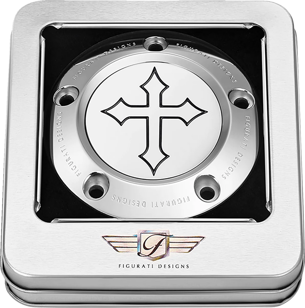 Figurati Designs Timing Cover - 5 Hole - Cross - Stainless Steel - Back View