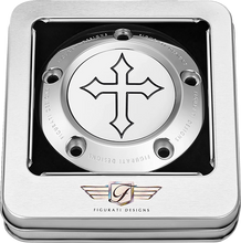 Load image into Gallery viewer, Figurati Designs Timing Cover - 5 Hole - Cross - Stainless Steel - Back View