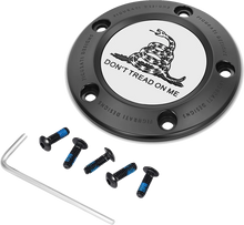 Load image into Gallery viewer, Figurati Designs Timing Cover - 5 Hole - Don't Tread on Me - Black - Main Product View