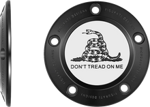 Load image into Gallery viewer, Figurati Designs Timing Cover - 5 Hole - Don't Tread on Me - Black - Side View
