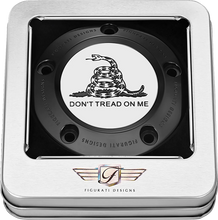 Load image into Gallery viewer, Figurati Designs Timing Cover - 5 Hole - Don't Tread on Me - Black - Back View