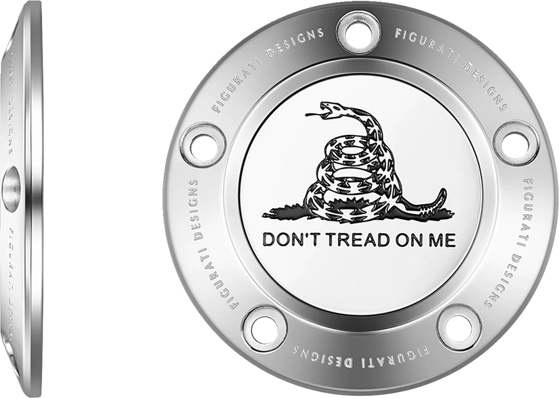 Figurati Designs Timing Cover - 5 Hole - Don't Tread on Me - Stainless Steel - Side View