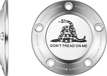 Load image into Gallery viewer, Figurati Designs Timing Cover - 5 Hole - Don't Tread on Me - Stainless Steel - Side View