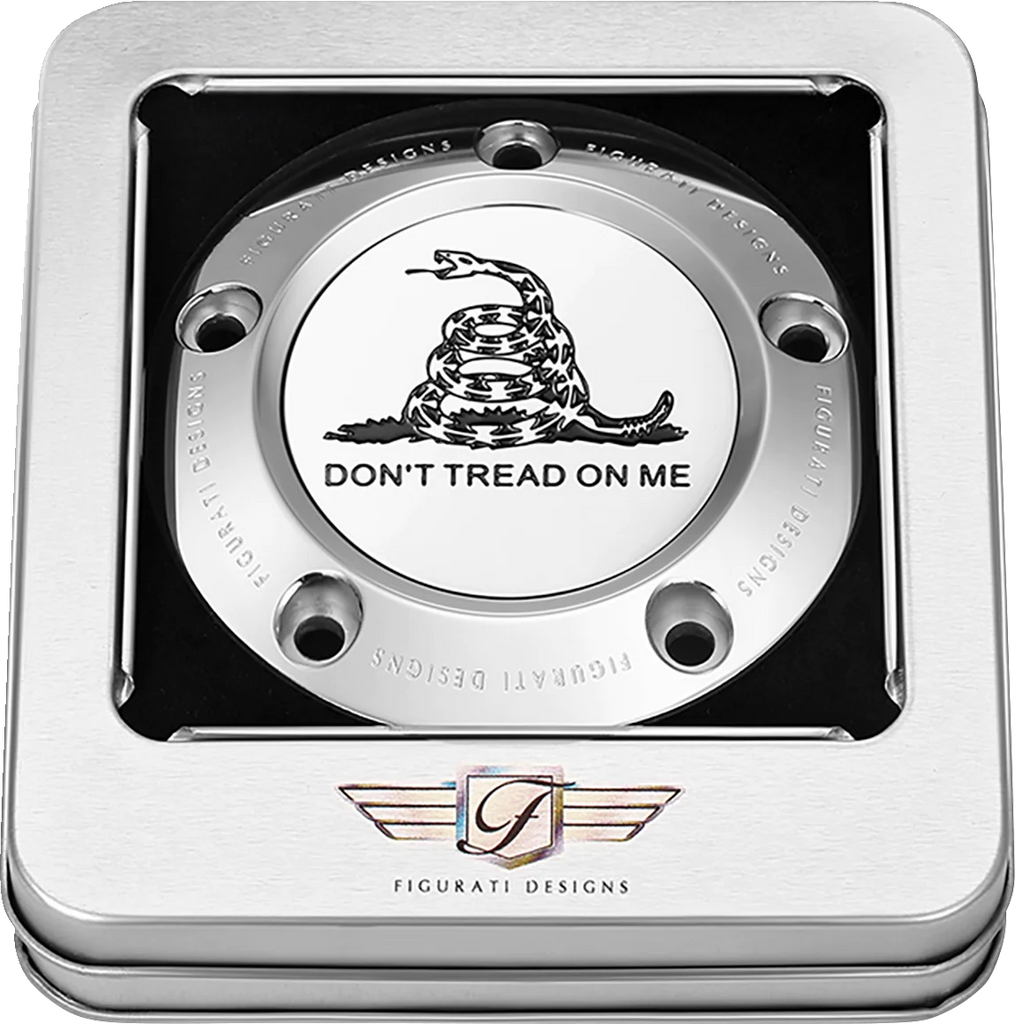 Figurati Designs Timing Cover - 5 Hole - Don't Tread on Me - Stainless Steel - Back View
